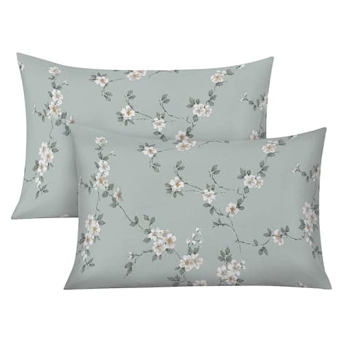 Image of Printed Floral Pillow Case Pack of 2-100% Egyptian Cotton 400 Thread Count Bed Pillowcase Pair Easy Care Machine Washable Soft & Breathable Luxury