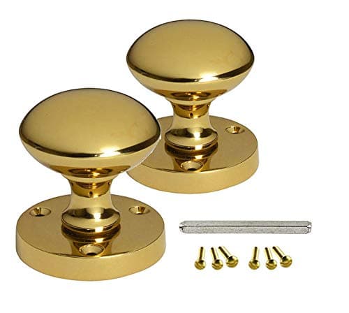 Image of HANDLESTORE Designer Round Mortice Door Knob - Polished Brass Sprung Door Knobs Set for Internal Wooden Doors (1 Pair)