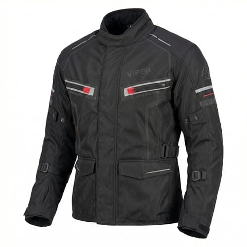 Image of ViPER Speed 10 Textile Motorcycle Jacket Lightweight Summer Motorbike Jacket High Visibility Breathable & Waterproof Bike Rider Sports Racing (UK, Alpha, 4XL, Regular, Regular, Black)