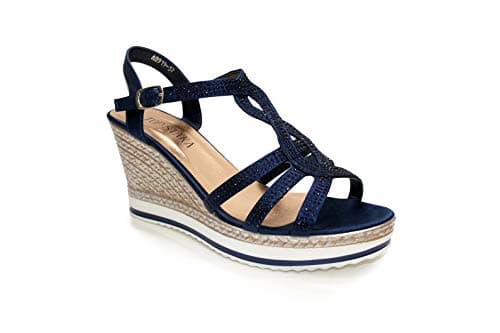 Image of Women's Wedge Ladies Crystal Sparkling Sandal Shine Espadrille Platform Shoes Size 6UK/39EU Blue