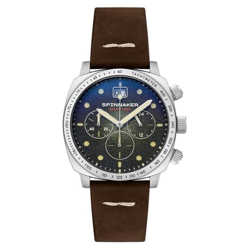 Image of Spinnaker Hull Men's Meca-Quartz Chronograph Watch with Green Dial and Brown Genuine Leather Strap - SP-5068-02