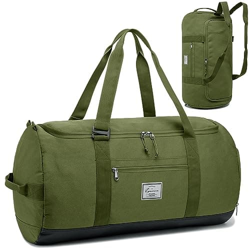Image of Lyweem Sports Gym Bag Men - 60L Large Travel Duffle Bag with Shoe Compartment, Weekend Holdall Bags, Overnight Duffel Bag Backpack, Green