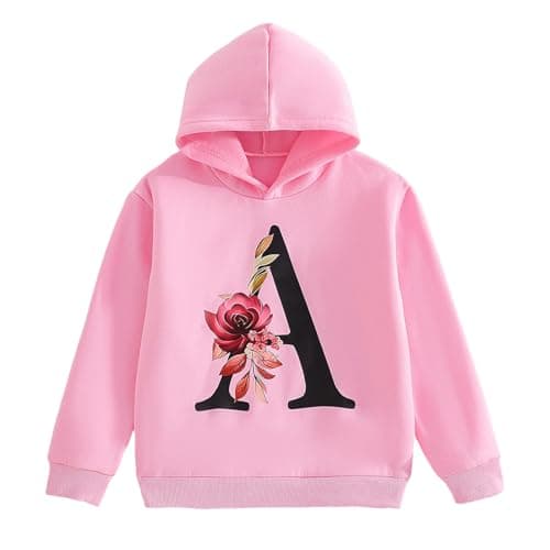 Image of Xumplo Girls Hoodies Kids Long Sleeve Hooded Pullover Sweatshirts Teens Flower Letter Print Tops Fall Clothing 8-10Years Pink