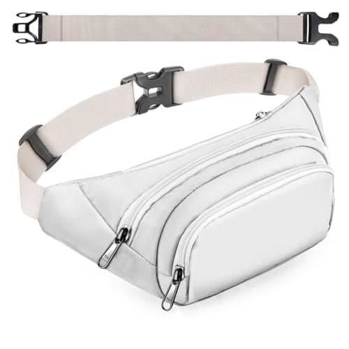 Image of 4 Pockets BumBags Ladies 35cm Extended Belt Large Waist Bum Bag Men,Large Capacity Waist Bag Waterproof Black Fanny Pack for iPad mini & iPhone-Gifts (White BUMBAGS)