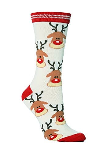 Image of Festive Feet Socksnob - 1 Pair Ladies Novelty Christmas Socks Size 4-8 Uk, 37-42 Eur (Cream Reindeer)