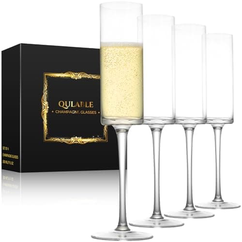Image of Qulable Champagne Flutes Set of 4 - Elegant Glassware for Champagne, Prosecco, Engagement Gifts, Wedding Gifts, Edge Champagne Glasses for Women, Men, Anniversary, Birthday - 200ml (Clear)