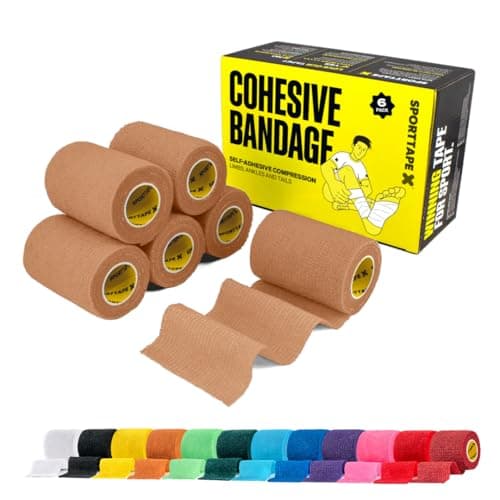 Image of SPORTTAPE 6 Rolls Self-Adhesive Cohesive Bandage, 7.5cm x 4.5m, Beige - Compression & Vet Wrap for Dogs, Horses, Sports Stretch Tape for Football, Ankles, Joints, Fingers, Wrists & Sock Tape