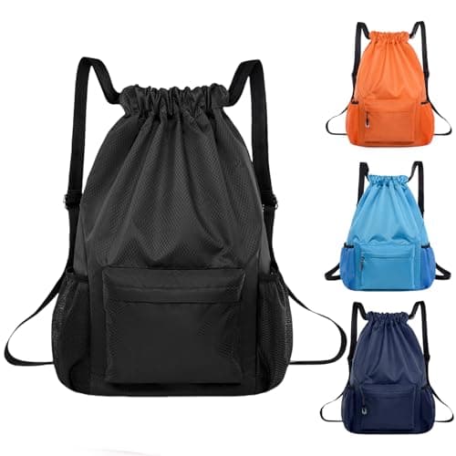 Image of BAOWUABJ Drawstring Bags, String Backpack, Large Waterproof Sports Backpack for Kids Adults, Unisex, Swim PE Bags Drawstring Gym Bags Sports Backpacks Swimming Bags for School Travel Workout (Black)