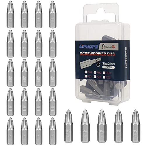 Image of HPHOPE PH2 Bit x 25mm Length Screwdriver Bits, 1/4 Inch Standard Hex Fitting, 25 Bits per Box