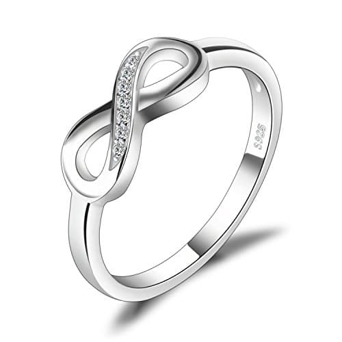 Image of JewelryPalace Infinity Forever Love Knot Cubic Zirconia Promise Ring for Her, 14k White Gold Plated 925 Sterling Silver Rings for Women, Stackable Wedding Bands Rings Sets for Girls Size 10
