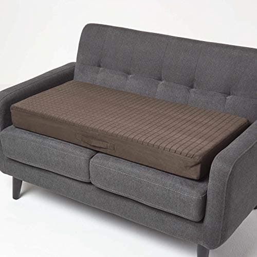 Image of HOMESCAPES Brown Quilted 2-Seater Booster Cushion with Removable Cover 100 cm Long 10cm Deep Firm Orthopaedic Foam Cushion Two Seater Sofa Seat Pad with Soft Faux Suede Washable Cover