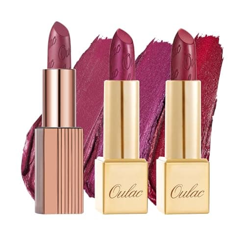 Image of Oulac Burgundy Metallic Shine Lipstick Set - Lip Set for Women, Red Lip Color Kit, Creamy Formula, Full Coverage, Hydrating & Smooth, Infused with Shea Butter, Vegan, Clean Beauty B606(606+D04+D14)