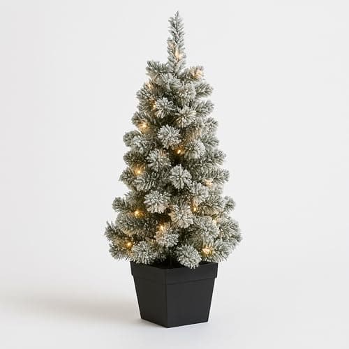 Image of HMIR Pre-Lit 3ft Christmas Tree – Snowy Mini Artificial Tree with 40 LED Lights – Small Christmas Trees with Lights for Home Decor – Battery Operated Indoor Xmas Trees