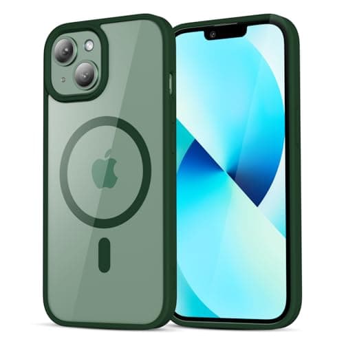 Image of LoeoeL for iPhone 13 Mini/ 12 Mini Case Clear Mag Safe, Ultra Thin Slim Cover Magnetic Compatible with Magsafe Phone Case for Women Men Girl, Cute Soft Silicone & Transparent Hard Plastic, Dark Green