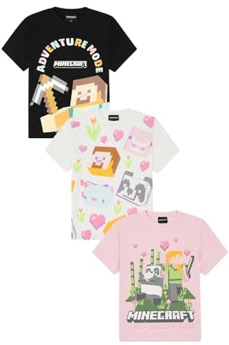 Image of Minecraft Girls 3 Pack Kids T-Shirts Childrens Multipack Tshirt (6-7 Years) Multicoloured