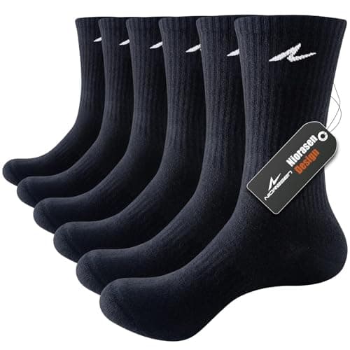 Image of Niorasen Cushioned Sports Socks for Men & Women, Combed Cotton Running Socks, Seamless Crew Gym Socks, 3 Pairs Athletic Golf Socks for Walking, Hiking, Cycling
