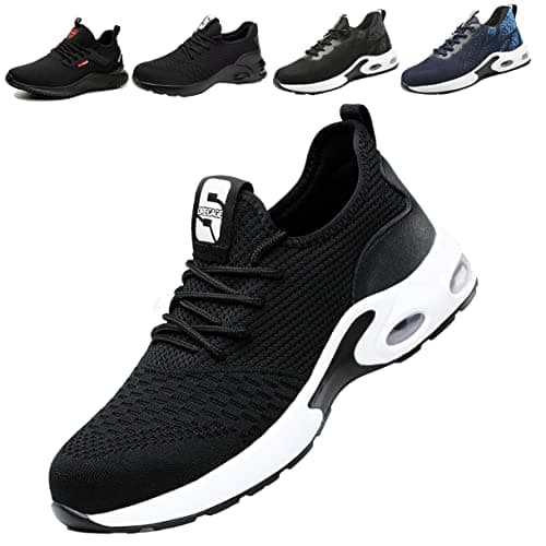 Image of Fadezar Safety Shoes Mens Lightweight Steel Toe Trainers Womens Puncture-Proof Breathable Safety Work Trainers Non Slip Industrial Work Shoes 01 Black 9 UK (Label Size 43)