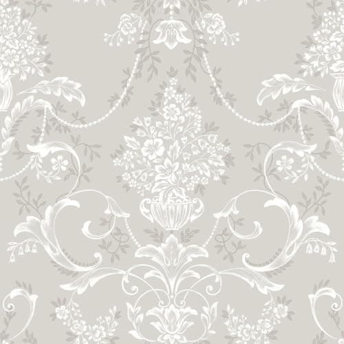 Image of Amelie Damask Floral Beige Wallpaper - Flowers Naturistic Botanical Classic Traditional - Stylish Feature Wall