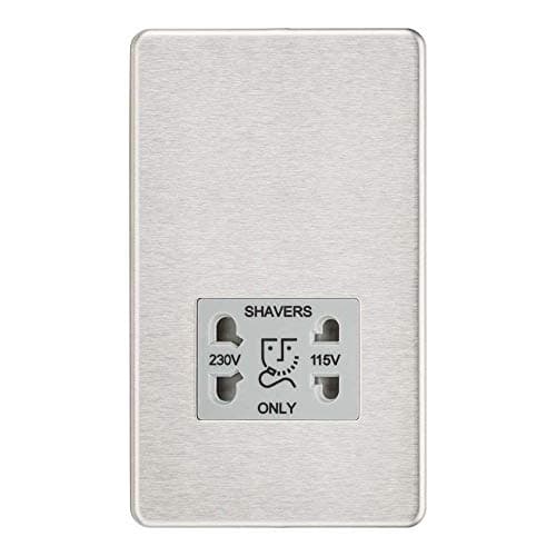 Image of Knightsbridge Screwless Dual Voltage Shaver Socket in Brushed Chrome with Grey Insert