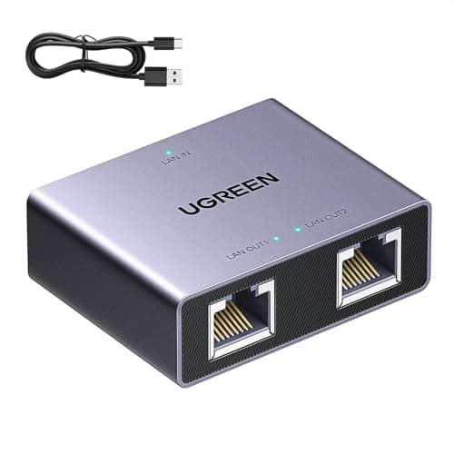Image of UGREEN Ethernet Splitter, 1 to 2 Gigabit Network Switch, 1000Mbps High-Speed Ethernet Switch, LAN RJ45 Internet Splitter with USB-C Power Cable for PC/Laptop, PS5, Xbox, Modem, Router, TV