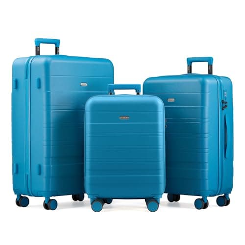 Image of VonHaus Suitcase Set - Teal Luggage Set for Travel - 3 Piece Lightweight ABS Hard Shell Suitcases - Telescopic Handle & Double Spinner Wheels - TSA Lock & Anti-Theft Zip - Large, Medium & Cabin Bag