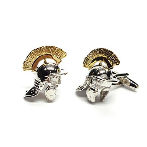 Image of High Detail Two Tone Rhodium & Gold Plated Roman Helmet Cufflinks Presented in a Cufflink Box