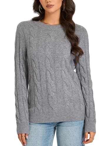 Image of VETLURY 100% Merino Wool Women's Cable Knit Jumpers UK - Cosy Warm Aran Sweaters Ladies Knitted Pullover Chunky Tops for Spring Fall Winter