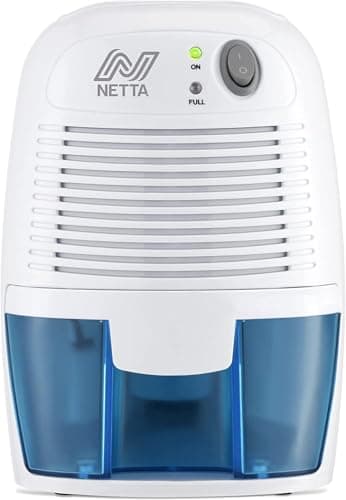Image of NETTA Mini Air Dehumidifier for Home Damp & Mould - 500ml Portable Dehumidifier with Auto Shut Off - Ultra Quiet Small Dehumidifier for Bedroom, Bathroom, Wardrobe & Kitchen - Blue