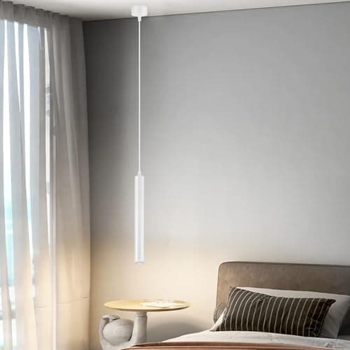 Image of HOTUT Modern COB LED Cylinder Pendant Light,COB Patch Cylindrical Long Tube Chandelier,Cylinder Ceiling Pendant Lighting,White Cylinder Chandelier,Hanging Bedside Lights for Bedroom Kitchen Bar