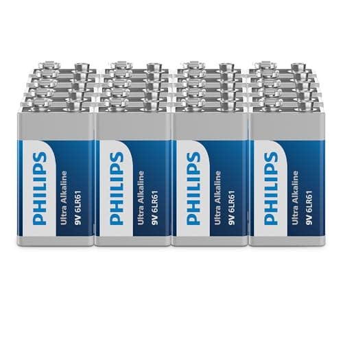 Image of Philips Ultra 9V Alkaline Batteries, 6LR61 - Essential for Smoke Detectors and Radios, Pack of 20
