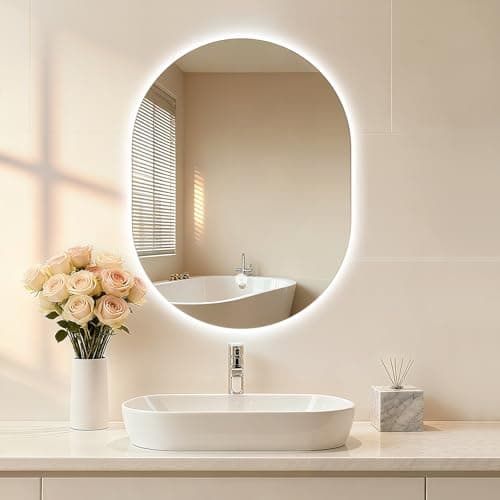 Image of Srtvietae Bathroom Mirror with LED Lights, 400×600mm Electric Vanity Mirror with Backlit Lights, Oval, Wall Mounted Dimmable 3 Color Lighting, IP54, Vertically Only