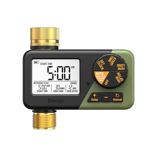 Image of Diivoo Water Sprinkler Timer with Brass Inlet & Outlet, Irrigation Hose Timer with Weekly and Daily Frequency Irrigation, Rain Delay and Manual Watering for Lawns and Gardens