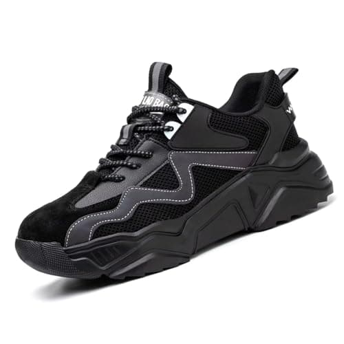 Image of Annvia Safety Shoes for Women Lightweight Steel Toe Cap Trainers Men Safety Trainers Breathable Ladies Safety Boots Non Slip Work Shoes Size 7.5 Black 42