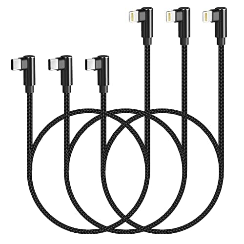 Image of USB C to Lightning Cable 3ft MFi Certified 3 Pack 90 Degree iPhone Charger Nylon Braided Right Angle Lightning to USB C PD Fast Charging Cable for iPhone 14 13 12 11 Pro X XS XR 8 Plus 7 6 5(Black)