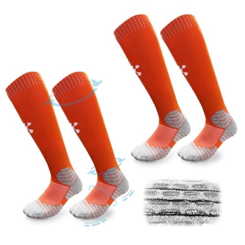 Image of FIBOGOUP 2 Pairs of Grip Socks Football | Football socks for adults and kids | Universal size | Flexible breathable Sports Socks Orange L