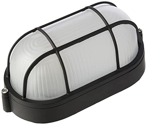 Image of Knightsbridge TPOV60B IP54 Oval Bulkhead Lamp with Wire Guard and Glass Diffuser, 60 W, Black