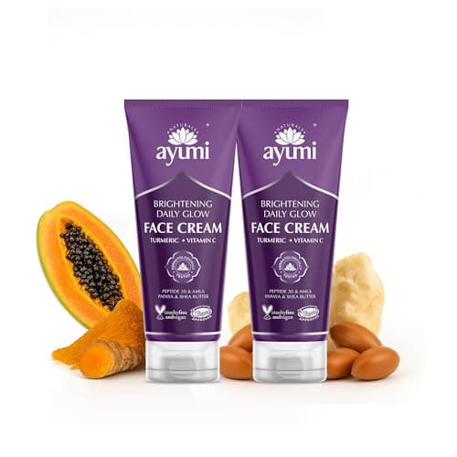 Image of Ayumi Turmeric & Shea Butter Face Cream | Brightening Face Cream with Vitamin C | Moisturising Cream for Dull Skin | Face Moisturiser with Papaya Extracts | Argan Oil for Damaged Skin | 2 x 100ml