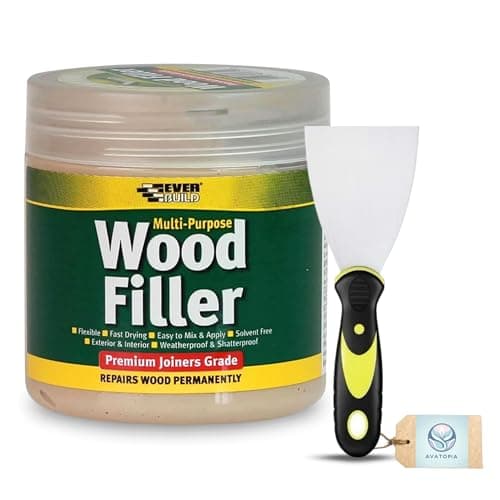 Image of Ever build Multipurpose Wood Filler White 250ml with 3" Flexible Tool – Sandable Indoor & Outdoor Use – Waterproof Exterior WoodFiller & White Wood Filler for Repairs