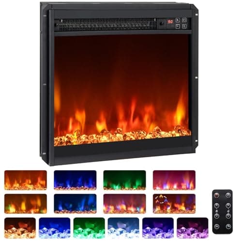 Image of TANGZON 19" Recessed Electric Fireplace, Inset Freestanding Fire Heater with Flame Colors, Brightness, Remote Control & Thermostat (19", 1500W-1600W, 8 Flame Color, 3 Brightness, with Crystals)