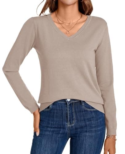 Image of MINTLIMIT Womens Long Sleeve Tops Ladies Jumper V Neck Knit Sweater Blouse Lightweight Knitwear Sweatshirts