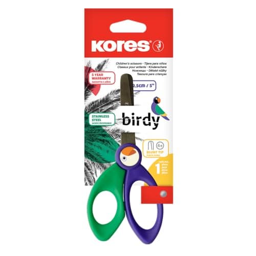 Image of Kores - Safety Scissors - Birdy Style Safety Scissors for Kids and Students with Blunt Tip and Wear Resistant Stainless Steel - Back to School Supplies - Pack of 1 in Assorted Colours