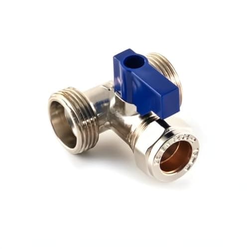 Image of JD Brands Dual Appliance Tee Valve – 3/4" x 3/4" x 15mm BSP Compression – Twin Washing Machine Connector Tap – 15mm Cold Water Feed Splitter for Dishwasher & Washing Machine