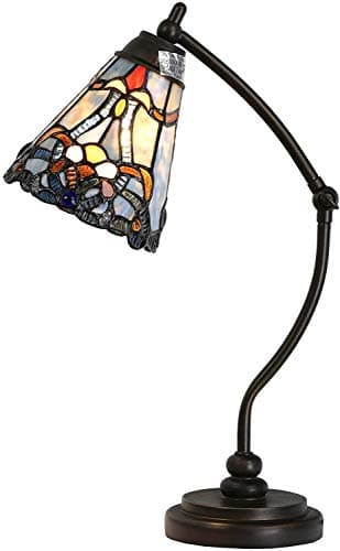 Image of Bieye L30688 Tiffany Style Stained Glass Table Lamp Night Light with Adjustable Rocker Arm Base for Working Reading Home Decoration (Baroque Blue)