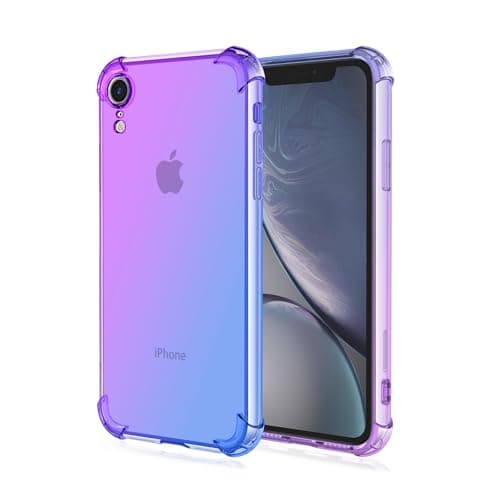 Image of Draamvol for iPhone XR Phone Case, Ultra Slim Soft TPU Shockproof Clear Two Color Gradient Air-cushioned Protection Non-Yellowing Phone Cover, Purple & Blue