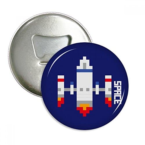 Image of Space Ship Rocket Take Off Universe Pixel Round Bottle Opener Refrigerator Magnet Badge Button 3pcs Gift