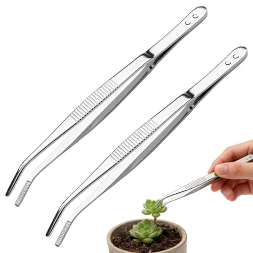 Image of 2PCS Stainless Steel Tweezers, Bent Tip Tweezers, Precision Sewing Machine with Curved Serrated Tips, Multipurpose Metal for Crafts, Household Tasks, Industrial Use, Bonsai