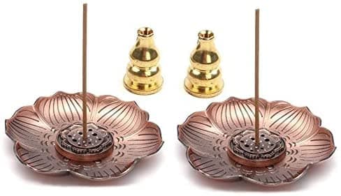 Image of 2Pcs Incense Burner Plate, Lotus Incense Holders with Bracket for Stick Incense, Cone Incense (03A Red)