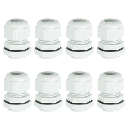 Image of sourcing map 8 Pcs PG13.5 Cable Gland, 6-12mm Wire Hole Strain Relief Joint for Cable Fixing, Wiring, Repairing, Gland Replacement, Electrical Appliances, White