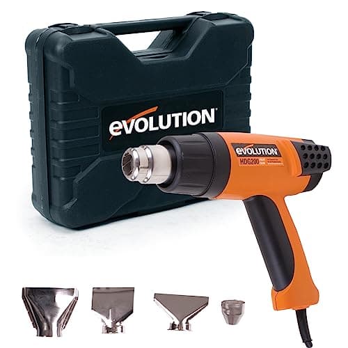 Image of Evolution Power Tools Digital Heat Gun with Variable Heat Control (AKA Hot Air Gun, Heat Shrink Gun) - 230V Domestic Use - Temperature Range of 50 To 630¡ - Incl Carry Case, 4x Nozzles & Scraper