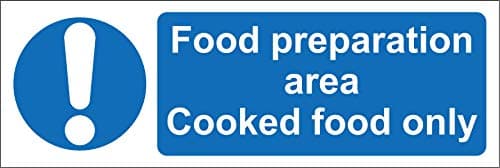 Image of Food preparation area cooked food only kitchen catering safety sign - Self adhesive sticker 200mm x 66mm